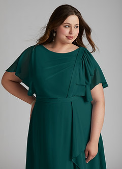 Azazie Aaliyah Modest Bridesmaid Dresses A-Line Scoop Pleated Chiffon Floor-Length Dress image11