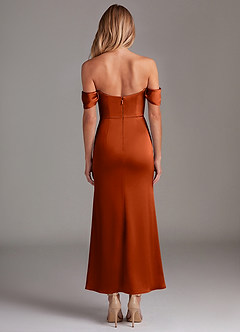 Azazie Saige Bridesmaid Dresses Paprika Mermaid Off the Shoulder Stretch Satin Dress image8