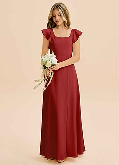 Azazie Bondi Junior Pomegranate A-Line Side Slit Stretch Satin Dress image5