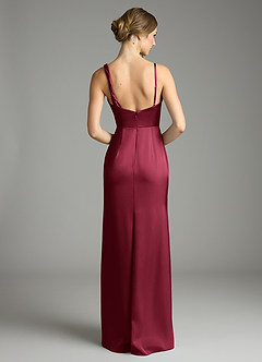 Azazie Samara At-home Try On Dresses Burgundy Mermaid Pleated Stretch Satin Dress image2