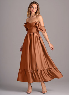 Azazie Anaya Robes de demoiselle d'honneur Robe Trapèze Convertible en Satin extensible Encolure en Forme de Cœur Cuivre image3