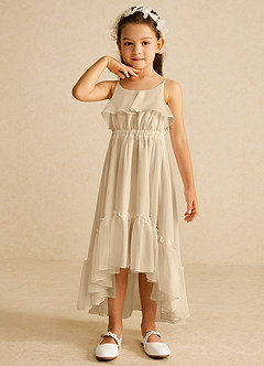 Azazie Karmen Flower Girl Dresses Champagne A-Line Ruched Chiffon Dress image4