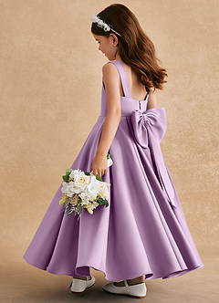 Azazie Honey Bear Flower Girl Dresses Wisteria A-Line Pleated Matte Satin Dress image4