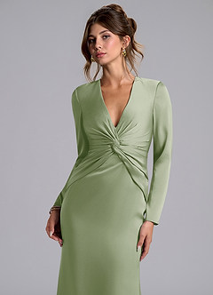 Azazie Valerie Bridesmaid Dresses Dusty Sage Mermaid Long Sleeve Stretch Satin Dress image6