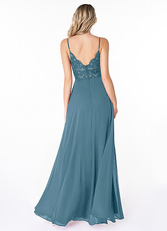 Azazie Lena Brautjungfernkleider A-Linie Spitze Chiffon Kleid Bermudablau image2