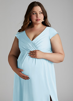 Azazie Allessia Maternity Bridesmaid Dresses A-Line Pleated Stretch Satin Floor-Length Dress image13