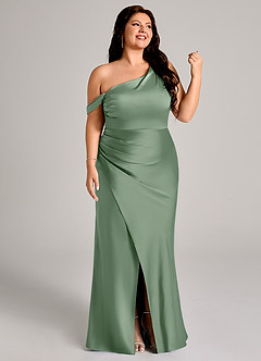 Azazie Madelyn Jurken voor bruidsmeisjes Converteerbaar Jurk van Stretch Satijn met Zeemeermin One-Shoulder Matcha image13