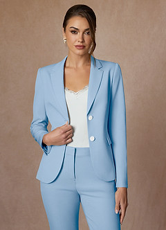 front Whitney Hemelsblauw Gestructureerd Stretch Cropped Broekpak