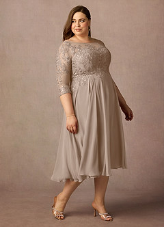 Azazie Marge Kleider für die Brautmutter A-Linie Schaufel Spitze Chiffon Kleid Taupe image10