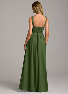 Azazie Rosaline Bridesmaid Dresses Olive A-Line Side Slit Chiffon Dress image6