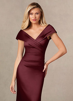 Azazie Ludlow vestidos de madre de la novia Vestido de Cabernet de Satén Elástico de Sirena con Plisado image6