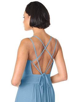Azazie Farren Bridesmaid Dresses Steel Blue A-Line Pleated Chiffon Convertible Dress image7