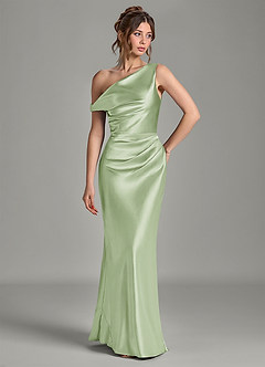 Azazie Emerson 신부 들러리 드레스 인어 오프 더 숄더 메탈릭 새틴 바닥 길이 드레스 image4