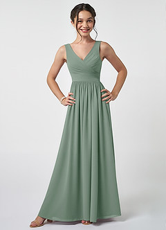Azazie Keyla Junior Silver Sage A-Line Pleated Chiffon Dress image1