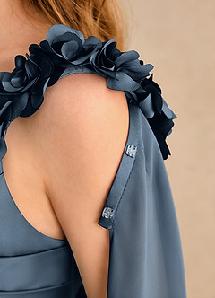 Azazie Rosita Girls Formal Jurken voor bloemenmeisjes A-Lijn Jurk van Mat Satijn Geplooid Neptunus image7