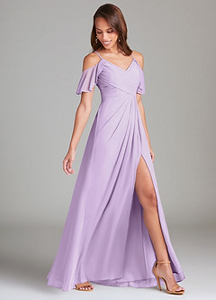 Azazie Dakota Bridesmaid Dresses Lilac A-Line Off the Shoulder Mesh Dress image3