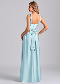 Azazie Dixie Robes de demoiselle d'honneur Robe Trapèze en Satin extensible Plissé Bleu Nuage image5