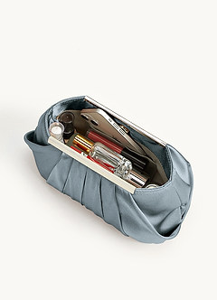 front Matching Color Metallic Satin Pleated Clutch