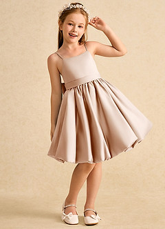 Azazie Davine Flower Girl Dresses English Rose A-Line Spaghetti Strap Matte Satin Dress image4