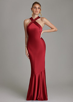 Azazie Reign Bridesmaid Dresses Scarlet Mermaid Pleated Stretch Satin Dress image4