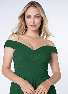 Azazie Audrianna Bridesmaid Dresses Dark Green A-Line Off-The-Shoulder Gathered Chiffon Convertible Dress image5
