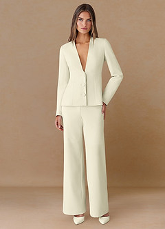 front Elara Ivory Refined Weave Tailored Blazer