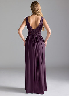 Azazie Elly Robes de demoiselle d'honneur Robe Trapèze en Satin extensible Dentelle Prune image2