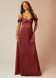 Azazie Rhea vestidos de dama de honor de maternidad Vestido Corte en A Off The Shoulder Plisado Hasta el suelo Satén Elástico image4