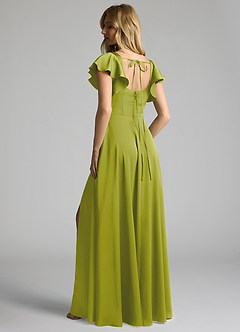 Azazie Bondi Bridesmaid Dresses Lemongrass A-Line Bow Stretch Satin Dress image3