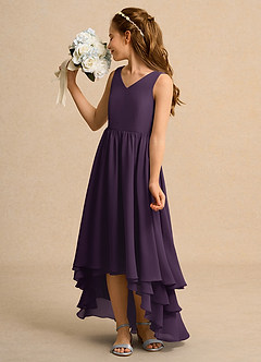 Azazie Kitten Junior Formal vestidos de niña de las flores Vestido de Ciruela de Gasa de Corte En A image5