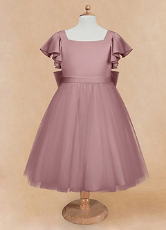 Azazie Kaeya Flower Girl Dresses Dusty Rose A-Line Bow Tulle Dress image5