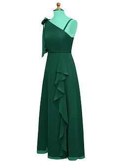 Azazie Aidy Junior Emerald A-Line Bow Chiffon Dress image7