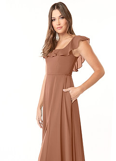 Azazie Jinny Bridesmaid Dresses Bronzer A-Line Square Neckline Ruched Chiffon Dress image5