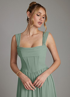 Azazie Caterina Robes à essayer chez vous Robe Trapèze en Mousseline de soie Corset Agave image3