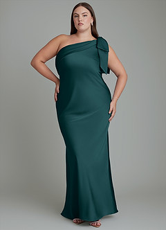 Azazie Yuanna Bridesmaid Dresses Pine Mermaid One Shoulder Stretch Satin Dress image8