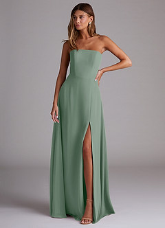 Azazie Wren Robes de demoiselle d'honneur Robe Trapèze Convertible en Mousseline de soie Fente Latérale Sauge D'argent image1