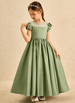 Azazie Toffee Flower Girl Dresses Pistachio Ball-Gown Bow Matte Satin Dress image4