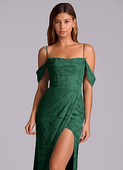 Azazie Johana Bridesmaid Dresses Dark Green Mermaid Off the Shoulder Floral Burnout Convertible Dress image2