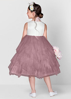 Azazie Redondo vestidos de niña de las flores Vestido de Rosa Polvorienta de Tul de Princesa con Bordado image4