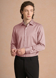 front Julian Dusty Rose Stretch Satin Dress Shirt