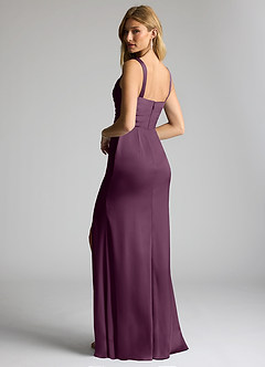 Azazie Elida Bridesmaid Dresses Plum Sheath Pleated Stretch Satin Dress image2