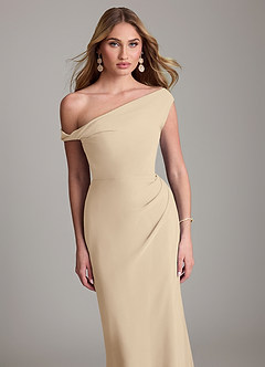 Azazie Emerson Brudtärnklänningar Klä av Tubklänning i Chiffong Av axeln Champagne image2