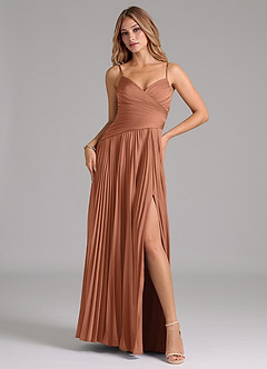 Azazie Vini Vestidos de damas de honor Vestido de Bronceador de Satén Elástico de Corte en A con Plisado image1