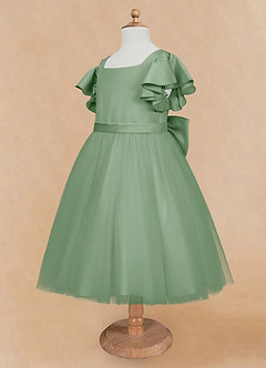 Azazie Kaeya Robe Demoiselle D'honneur Fillette Robe Trapèze en Tulle Arc Matcha image7