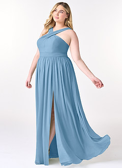 Azazie Elvira Bridesmaid Dresses Steel Blue A-Line Pleated Chiffon Dress image9