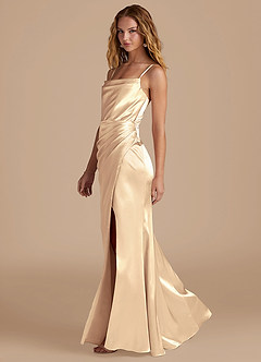 Azazie Marzia Bridesmaid Dresses Gold Mermaid Pleated Metallic Satin Dress image2