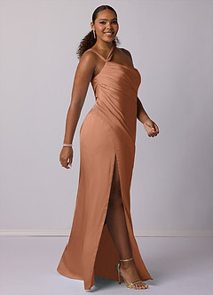 Barbie ♥ Azazie Bridesmaid Dresses Bronzer Mermaid One Shoulder Stretch Satin Dress image9