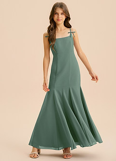 Azazie Evey Junior Abito Sirena in Chiffon Plissettato Eucalipto image3