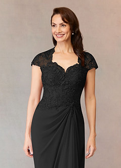 Azazie Junie Mère de la mariée Robes Robe Trapèze en Mousseline de soie Dentelle Noir image5