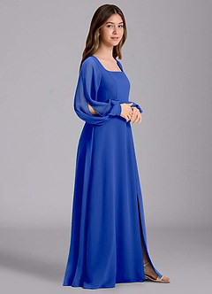 Azazie Bondi Junior Royal Blue A-Line Blouson Chiffon Dress image4